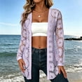 thumbnail image 3 of Womens Lightweight Cardigan Long Sleeve Open Front Jacquard Sheer Cardigan | Beach Cover Up, Thin Cardigan, Cute, Business Casual, Light, Jackets, Shrugs, Outerwear, Fall Fashion 2026 Light Purple,L, 3 of 7