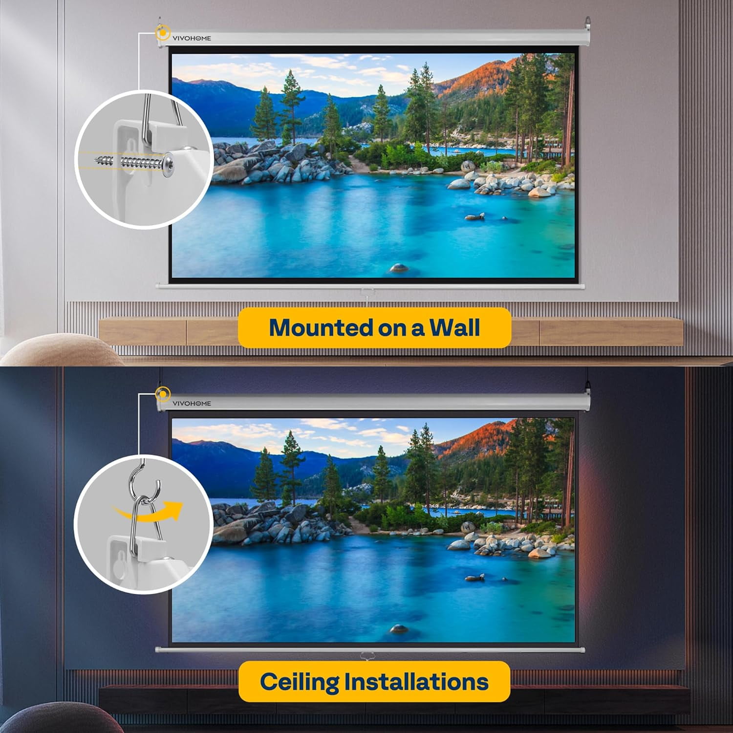 SPECSTAR 100 Inch Manual Pull Down Projector Screen, 16:9 HD Retractable Projector Screens for Movie Home Theater Cinema Office Video Game