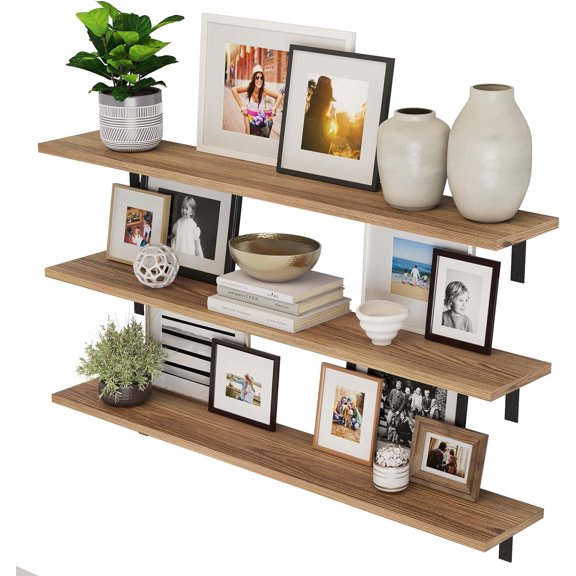 Wallniture Cervo 60 inch Long x 10 in Deep Floating Shelves for Wall Decor, Wall Bookshelf for Living Room, Shelves Home Office, Laundry Room, Floating Shelf Set of 3, Burnt, Wood