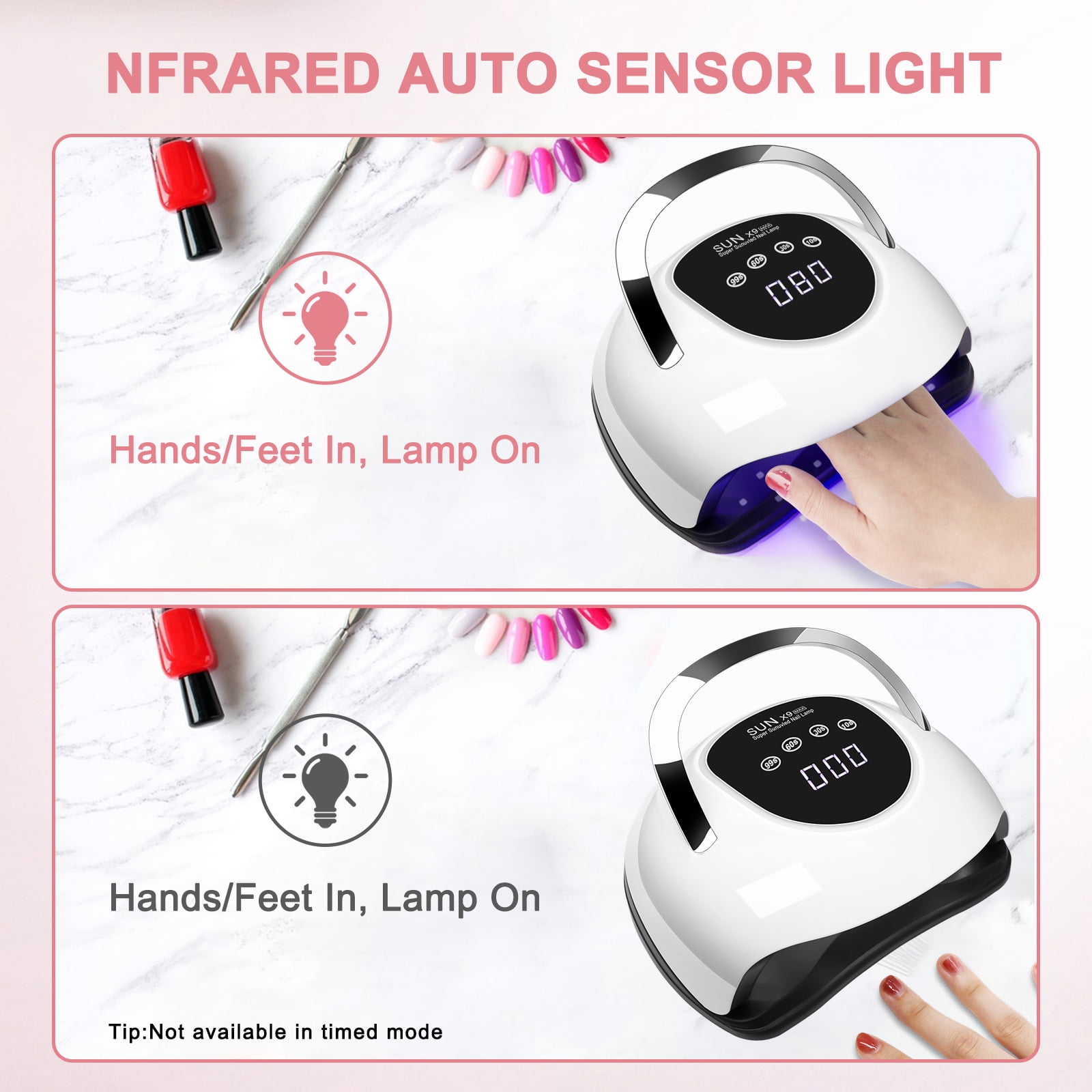 LKEnail UV Nail Lamp 220W Nail Dryer 4 Timers Smart UV Light for Nails Suitable for Hands and Toes Gifts for Girlfriends Manicure Machine