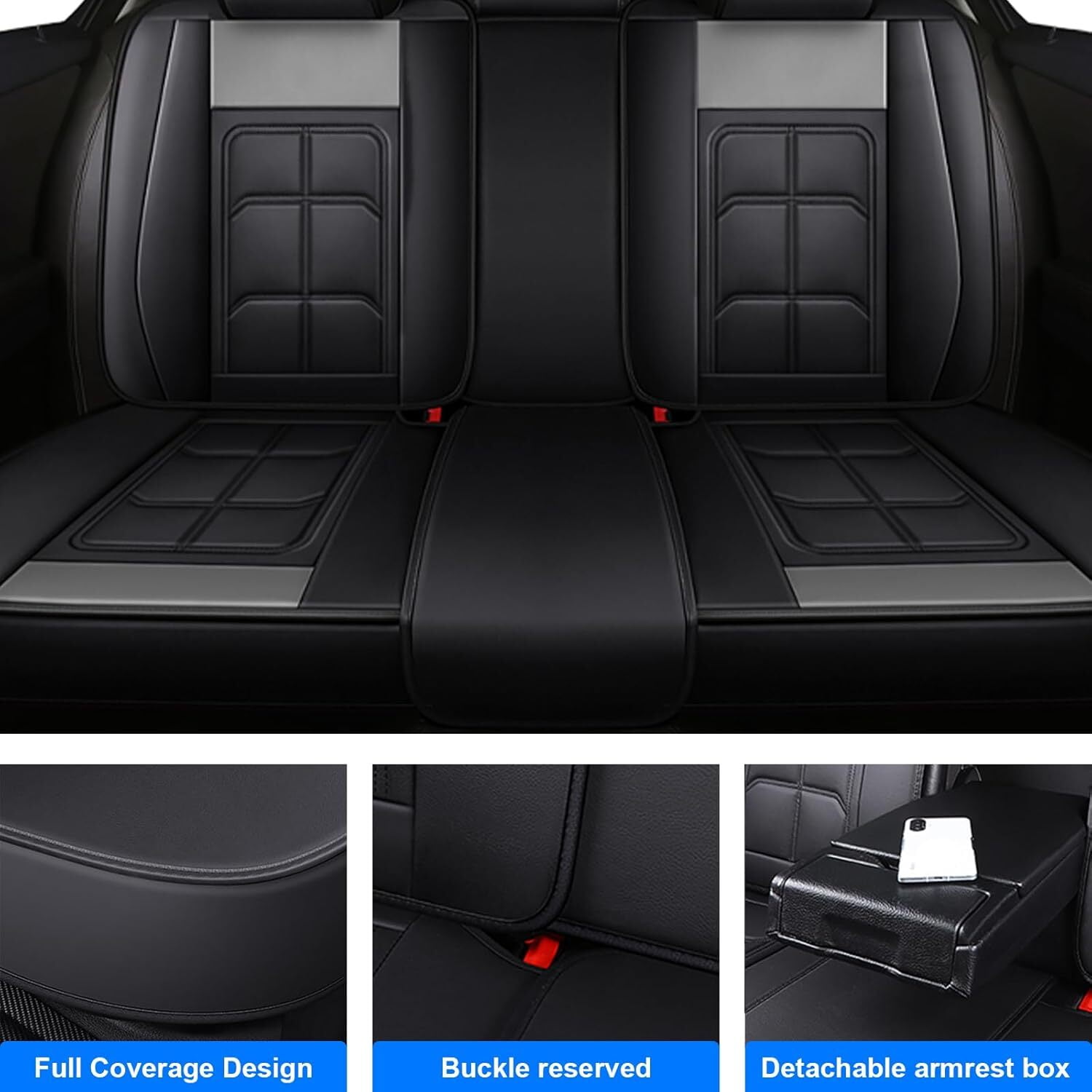 WRWolf Car Seat Covers Custom Fit for Jeep Cherokee 2014-2024 2025 Seat Covers Full Set Waterproof Leather Automotive Seat Covers Protector (5Seats,Black&Gray)
