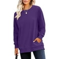 thumbnail image 5 of Crewneck Sweatshirts for Women No Hood Fall Casual Long Sleeve Pullover Tops Loose Sweatshirt with Pocket Purple M, 5 of 6