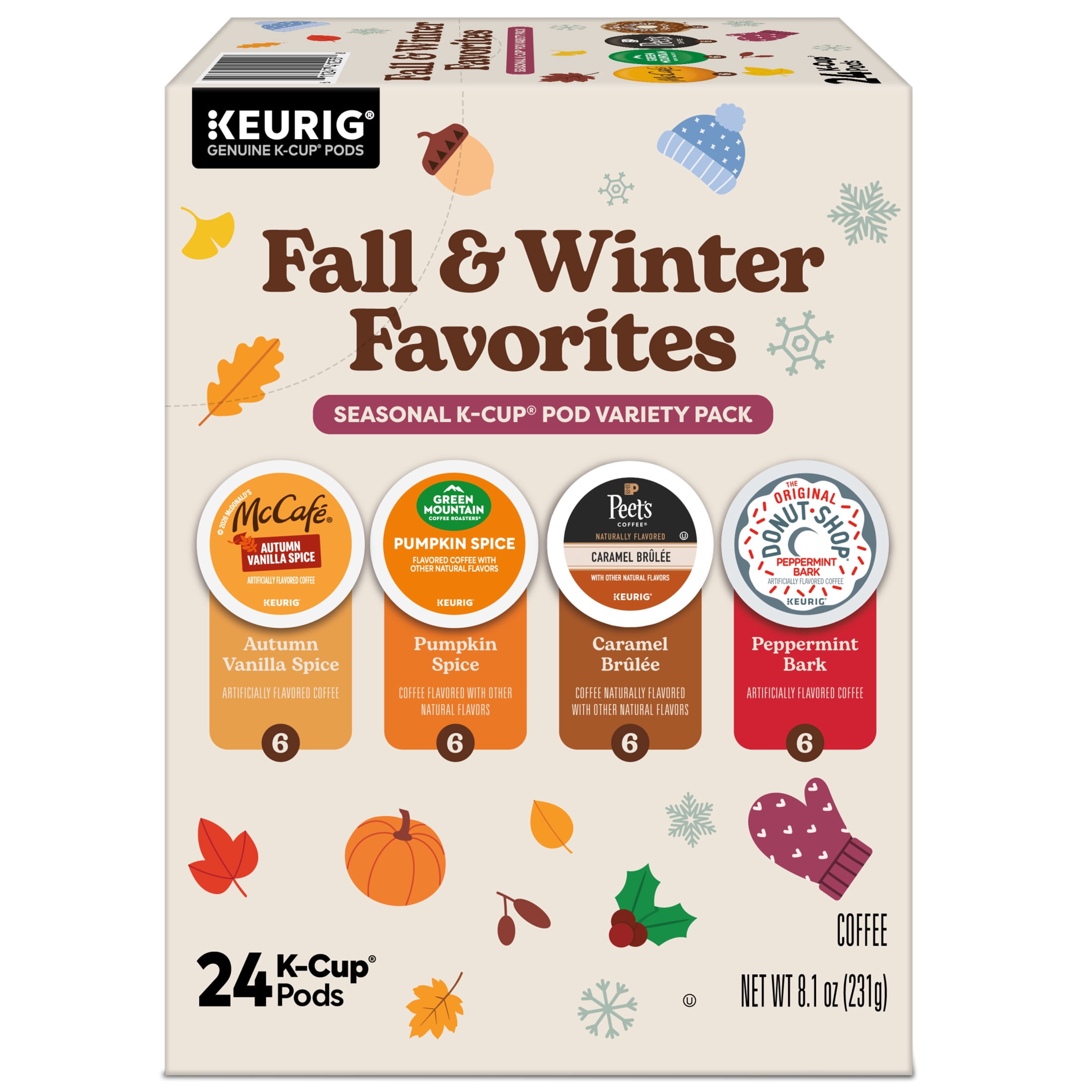 Keurig, Fall & Winter Favorites Seasonal Variety Pack Flavored K-Cup Coffee Pods, 24 Count