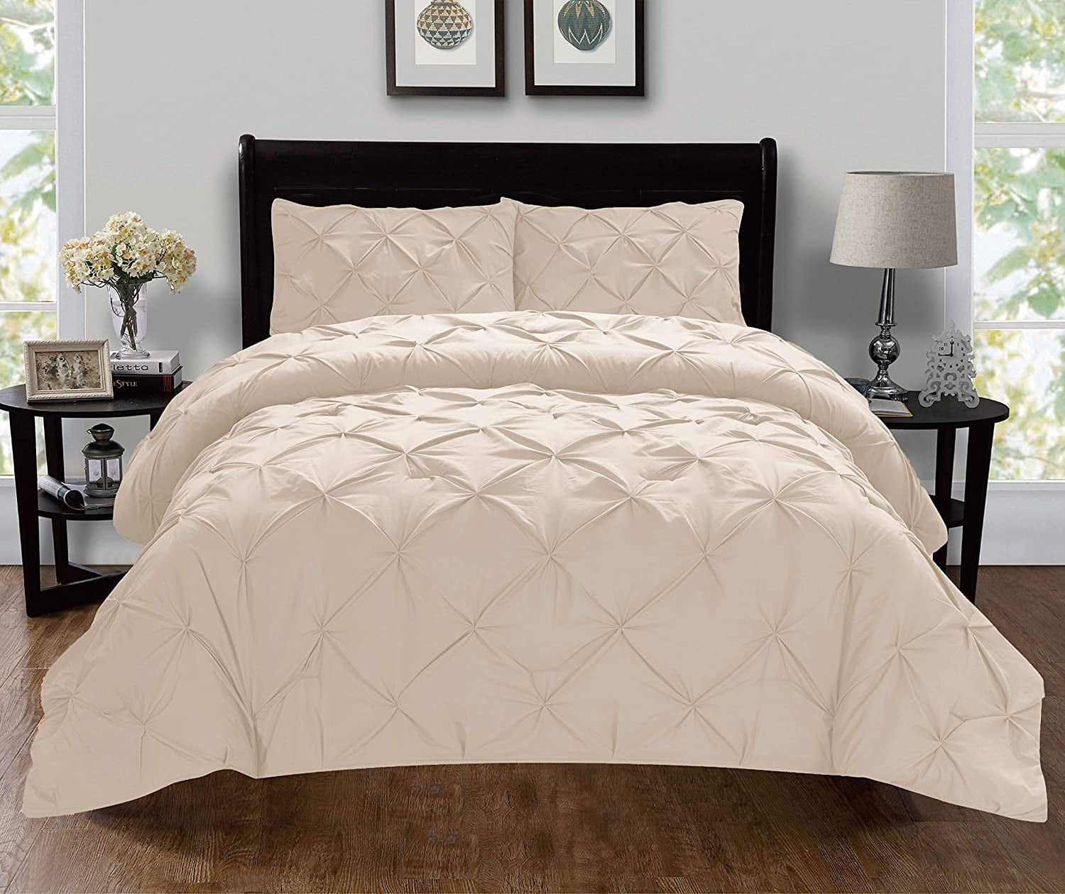 2Piece Pintuck Design Duvet Cover SetWrinkleFree Twin/Twin XL Cream