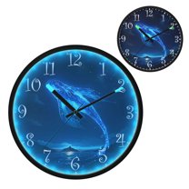 Voice Activated Clock with Glow Light 12 Inch Large Silent Wall Clock Battery Operated for Home Decor Glowing Blue Creature