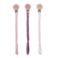 thumbnail image 3 of Pack de 3 cadenas para chupete, prácticas y tejidas a mano, para cuna unisex. Beige/Rosa/Violeta, 3 of 9