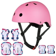 Protective Gear Set Sports Gears Kids Helmet Knee Pads Elbow Pads Gloves for Cycling Skateboarding Outdoor Activity (Pink)