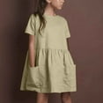thumbnail image 3 of Efsteb Summer Dress for Girls Cotton Linen Short Sleeve Dress Casual Round Neck Princess Dresses with Pocket (Khaki,11 Years), 3 of 8