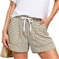 thumbnail image 3 of HADST Women's Khaki and White Striped Shorts with Drawstring Waist & Side Pockets Lightweight Loose Fit Summer Shorts for Beach, 3 of 5