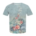 thumbnail image 4 of IYYVV Summer Womens Tops Plus Size Casual Shirts For Women Round Neck Blouse Short Sleeve Floral Print T Shirt Trendy Flowy Clothing Fall Fashion 2024 Blue 4XL, 4 of 5
