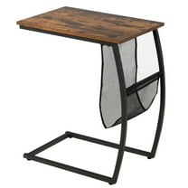 Yardi Yard C-shaped Vintage End Table with Side Pocket and Metal Frame, Side Table, Chairside Table Narrow End Table for Bedroom Living Room Kitchen