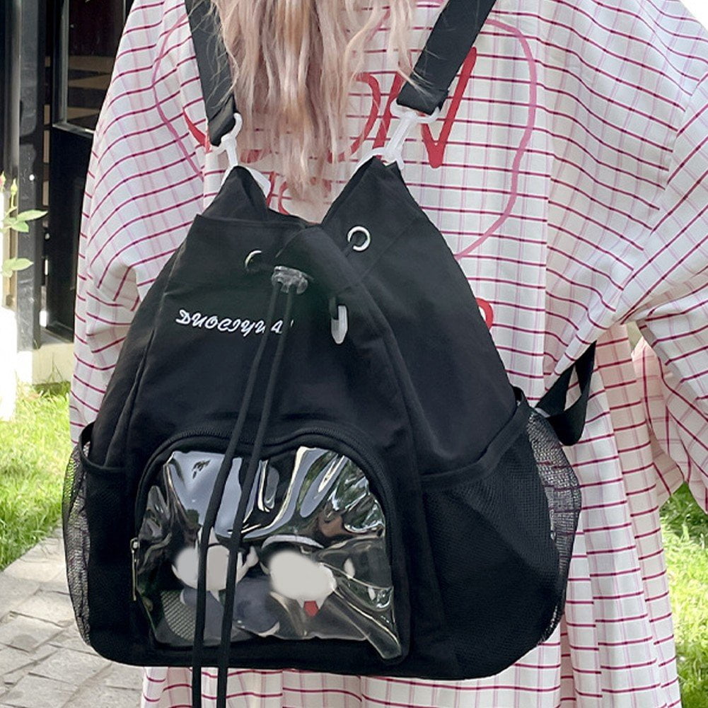 Slccxzc Women Grunge Drawstring Simple Backpacks Y2k Aesthetic Casual All Match Ita Bags