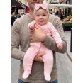 thumbnail image 4 of RUINIXCW Newborn Baby Girl Hospital Going Home Outfit Footed Romper Infant Girl Spring Fall Winter Clothes Zip Ruffle Long Sleeve Footie Jumpsuit Bow, 4 of 10
