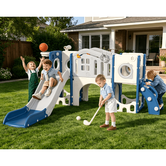 YUFU 11-IN-1 Toddler Slide Set, Indoor Outdoor Slide for Baby Age 1 , Playground Slide with Basketball Hoop Ring Toss Golf