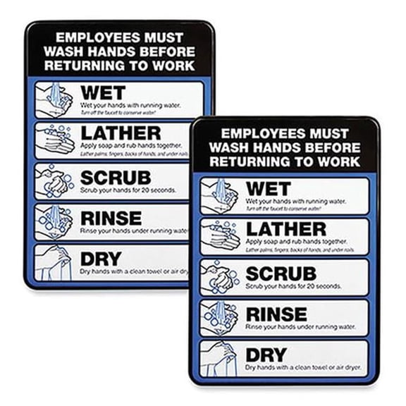 5 x 7 in. Employees Must Wash Hands Indoor Wall Sign - Black, Blue & White Face