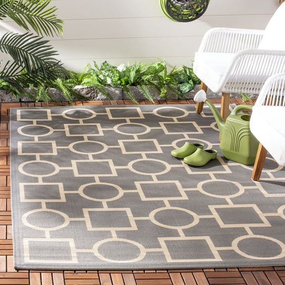 Safavieh Courtyard Archimedes Geometric Indoor/Outdoor Area Rug, Anthracite/Beige, 5'3" x 7'7"