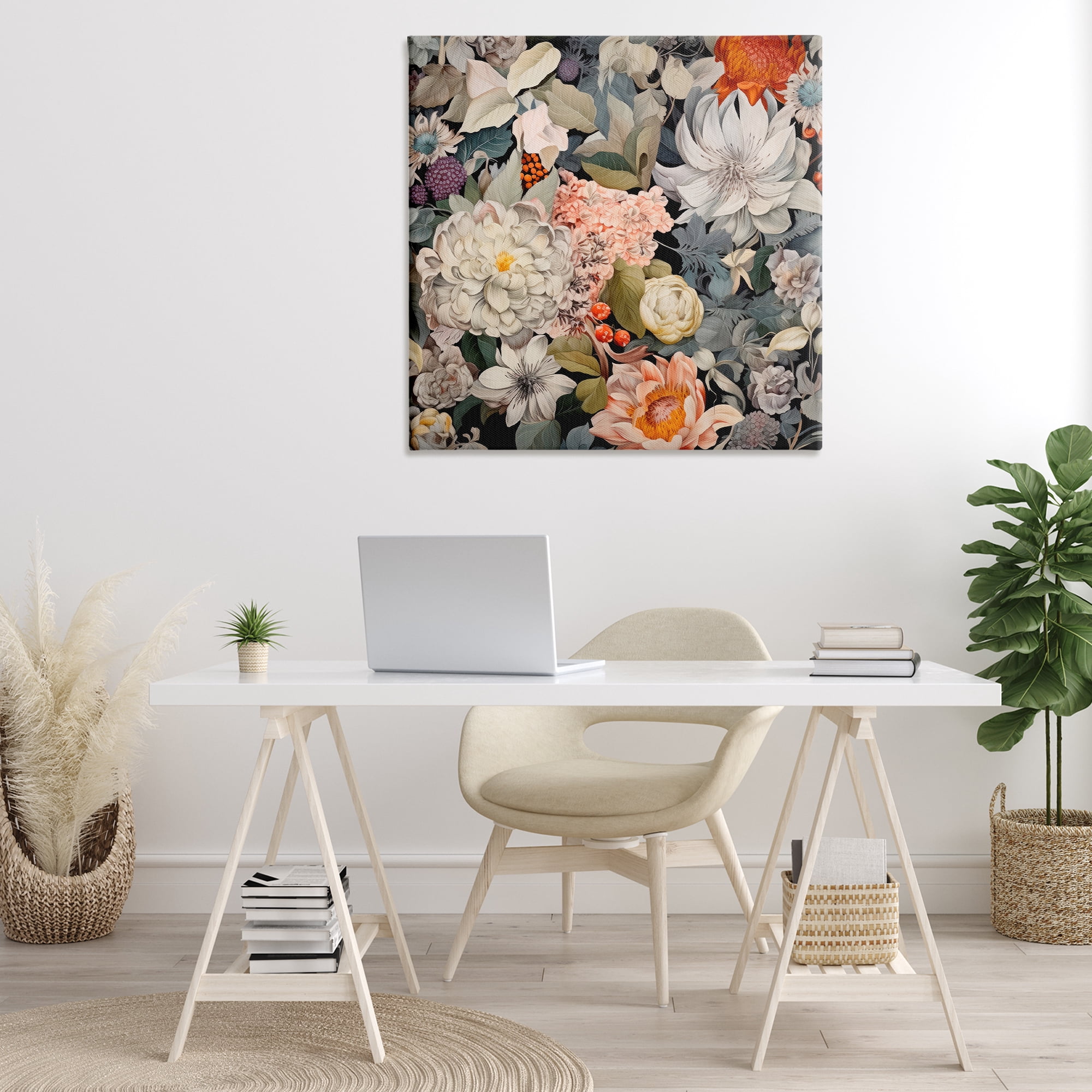 Stupell Industries Grey Mixed Botanicals Botanical & Floral Painting Gallery Wrapped Canvas Art Print Wall Art, 36 x 36