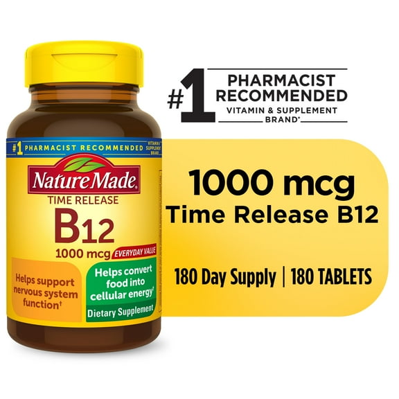 Nature Made Vitamin B12 1000 mcg Time Release Tablets, Dietary Supplement, 180 Count