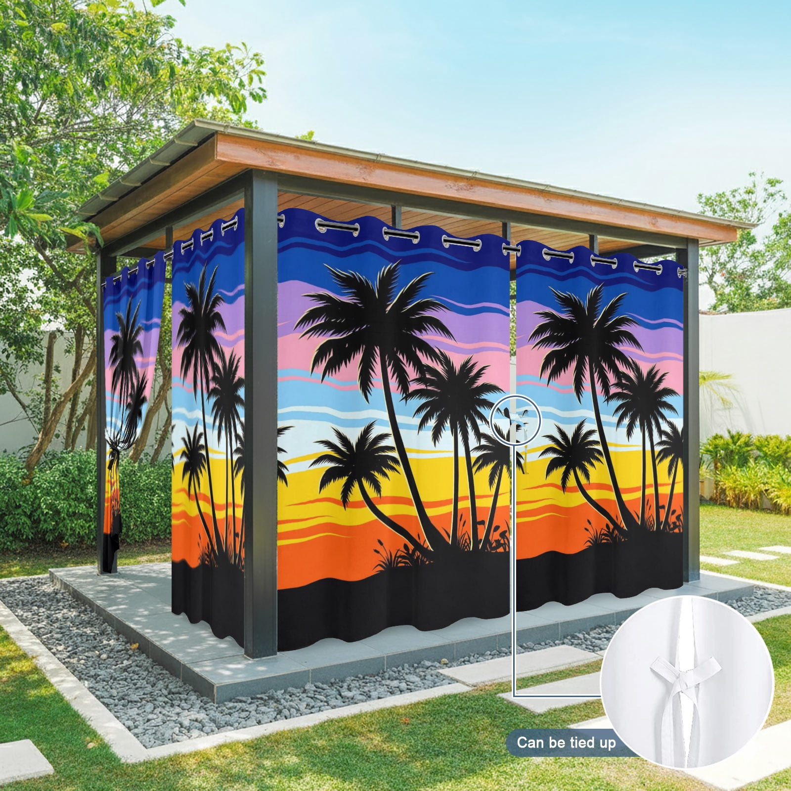 Coastal Sunset Outdoor Curtains for Patio, Palm Trees Beach Ocean Summer Sunshade Privacy Drapes Grommet Waterproof Outside Curtains for Porch/Cabana/Balcony 54"x 108", 1 Panel