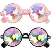 WIHE 2pcs Rainbow Kaleidoscope Sunglasses, Carnival Party Glasses, Rainbow Prism Glasses for Music Night, Holidays