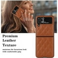 thumbnail image 2 of Designed for Samsung Galaxy Z Flip 4 Case, Leather Soft Luxury Slim Diamond-Shaped Flip Case for Women Men Shockproof Bumper Protective Cover, Brown, 2 of 13