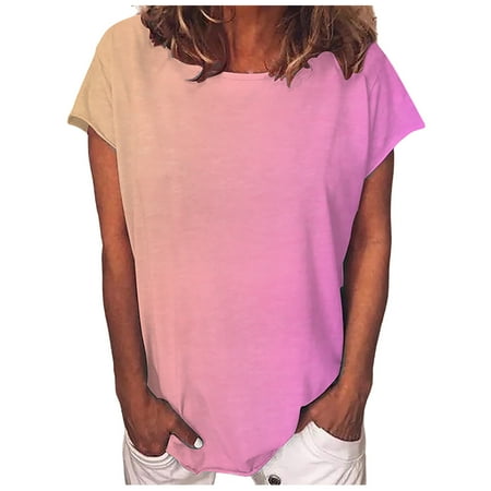 

Corset Tops for Women Floral Women s Casual Gradient Color Short Sleeved T-Shirt Tunic Blouse Tops Blouses for Women Dressy Casual Pink L