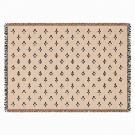 Black and Tan Fleur-de-Lis Pattern Woven Blanket 100% Cotton Classic Style for Living Room