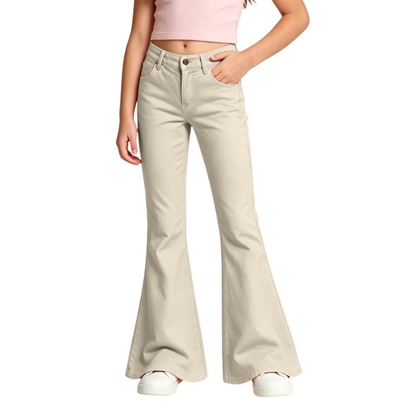 Girls'Comfortable Flare Pants,Soft Elastic Waist Kids Pants,Easy Care Flare School Uniform Pants for Daily Wear