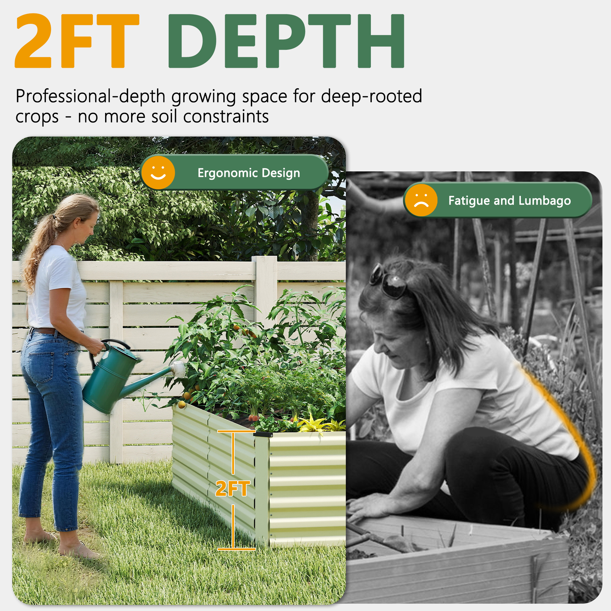 FOOWIN 2 Pack 6x3x2ft Outdoor Metal Raised Garden Bed,Planter Box for Vegetables,Flowers,Herbs w/269 Gallon Capacity, Cream Yellow
