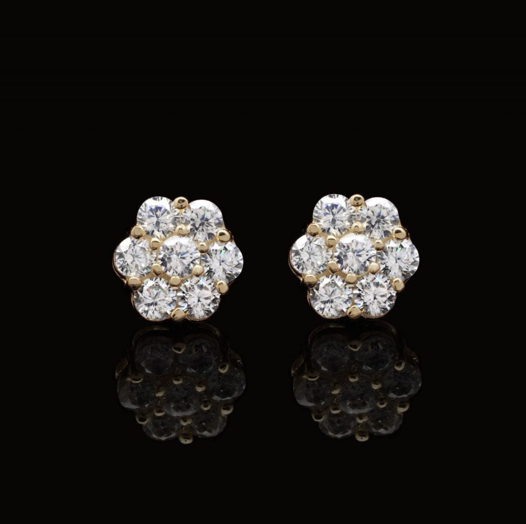 SIMULATED DIAMOND CLUSTER FLOWER SILVER 14K YELLOW ROSE GOLD IP STUD EARRINGS 