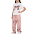 thumbnail image 7 of ITSAME Girls Outfit Set Bow Print T-Shirt and Cargo Pants 2-Piece Summer Fashion Casual Clothes Pink Size 14, 7 of 7