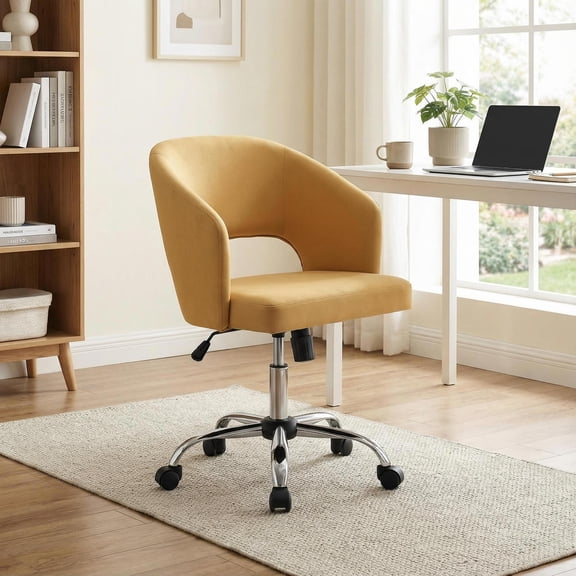 Topcobe Upholstered Swivel Office Chair with Hollow Out Back, Home Office Chair, Office Furniture Chairs, Yellow