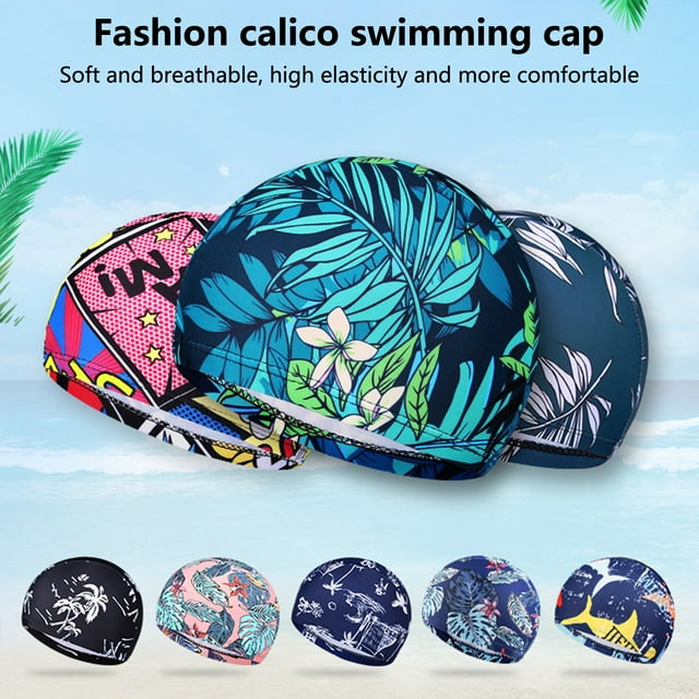 LJNYFDC Bathing Hat Breathable Fabric Swimming Hat Exquisite Pattern High Elastic Quick Dry Tear resistant Protective Polyester Unisex Print Swimming