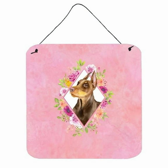 Carolines Treasures CK4138DS66 Doberman Pinscher Pink Flowers Wall or Door Hanging Prints 6x6 multicolor