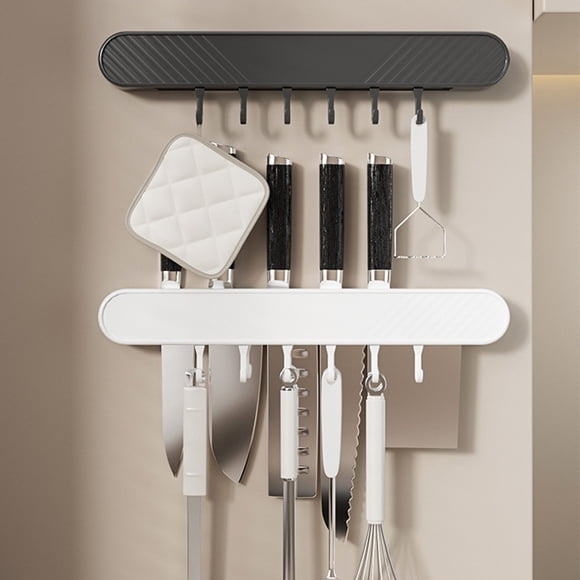 kcavykas Wall-Mounted Knife Rack No-Drill Magnetic Knife Holder with Pot Scraper Storage Rack Kitchen Organizer Space Saving Mount