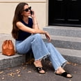 thumbnail image 2 of Ecetana Flat Sandals for Women Slip On Leather Slide Sandals Open Toe Beach Sandals for Summer, 2 of 6