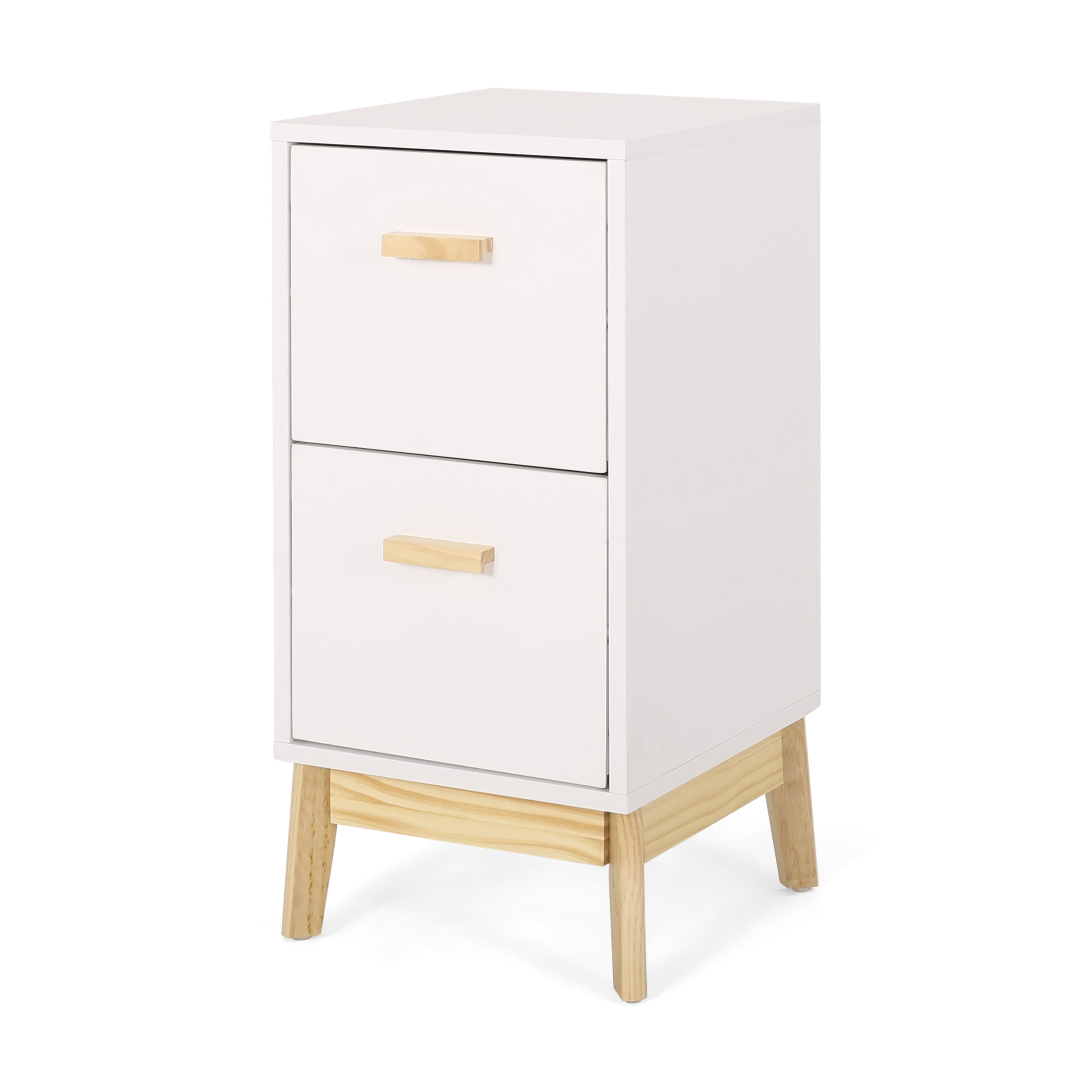 Noble House Houston MidCentury Modern 2 Drawer End Table, Matte White