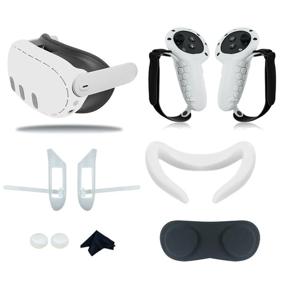 Accesorios de silicona para Meta Quest 3, Funda protectora, almohadilla protectora para la cara con tapa para las lentes, funda para el mando con abertura para la batería y tapa basculante