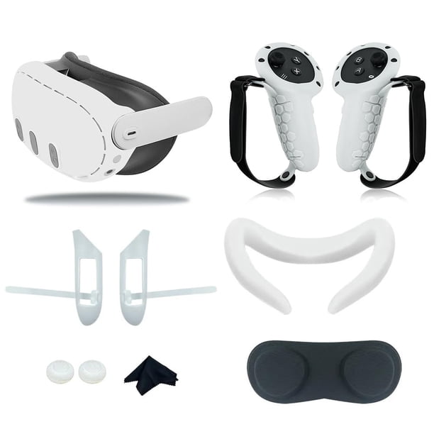 Accesorios de silicona para Meta Quest 3, Funda protectora, almohadilla protectora para la cara con tapa para las lentes, funda para el mando con abertura para la batería y tapa basculante