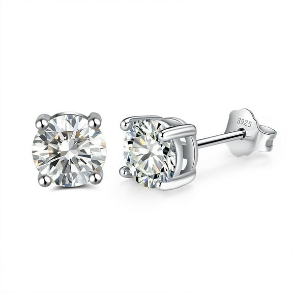 APIPEE S925 Round Real Moissanite Stud Earrings Birthday Anniversary Day Gifts For Men Women