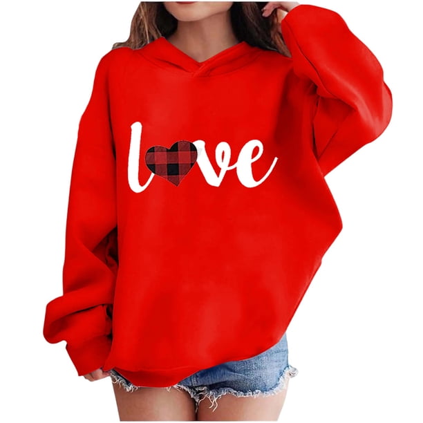 Sudadera con capucha y estampado de corazón de San Valentín, sudadera de manga larga para niños y niñas, chaqueta para niñas de talla mediana y grande.