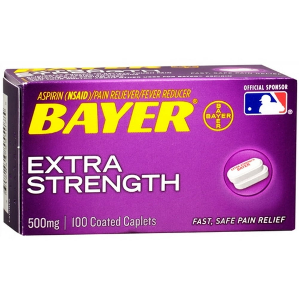 Bayer Extra Strength Aspirin 500 mg, Coated Caplets, 100 ea (Pack of 2