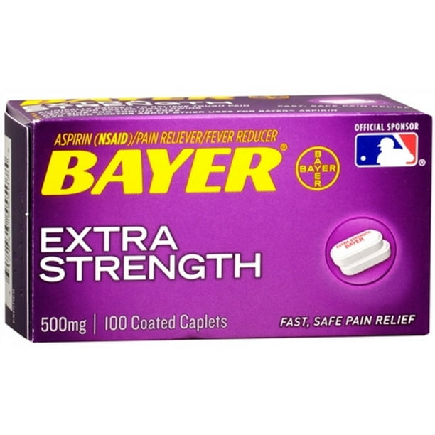 Bayer Extra Strength Aspirin 500 mg, Coated Caplets, 100 ea (Pack of 2
