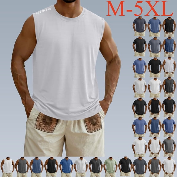 T Shirts for Men Plus Size Solid Color Crew Neck Casual Loose Tee Shirts Sleeveless Big and Tall Mens Summer Outdoor Sport Tops