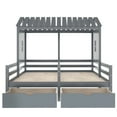 thumbnail image 5 of Wooden Bed Frame with Roof and Window, Bedroom Furniture with Roof and Fence, Double Twin Size House Platform Beds with Two Drawers, 5 of 7