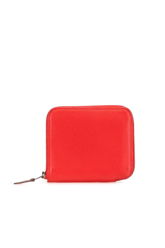 Pre-Owned Herms Azap Compact Silk In Silver Hardware Bifold Wallet/Coin Case Red... (Good)
