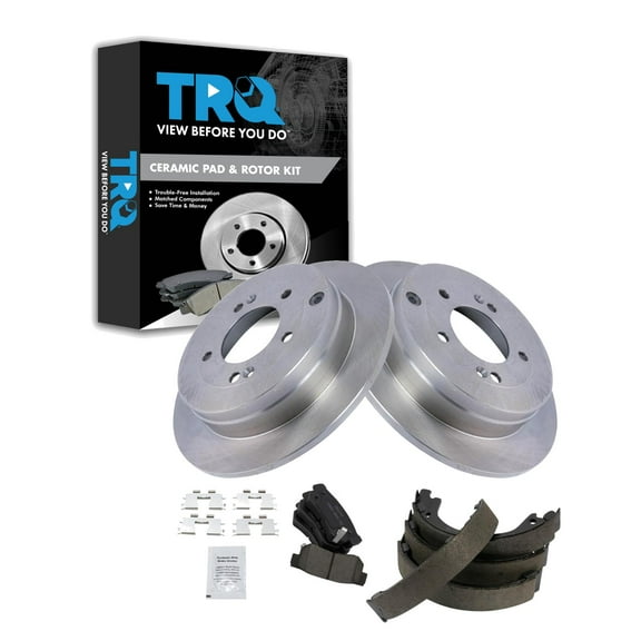 TRQ Rear Brake Pad & Rotor Kit Brake Pads Brake Rotor Parking Brake Shoe Set Ceramic Fits Select 2006-2009 Hyundai Azera