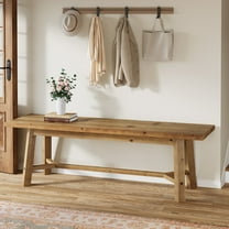 Finmind 55" Solid Wood Shoe Bench for Entryway, Farmhouse Long Bench Seat for Hallway, Living Room, Brown