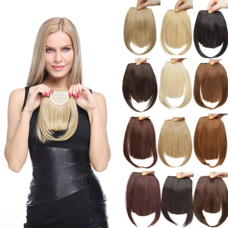 S-noilite Hair Bangs Clip in Hair Extensions Front Neat Bang Fringe One Piece Striaght Hairpiece Accessories ,gold mix bleach blonde,8