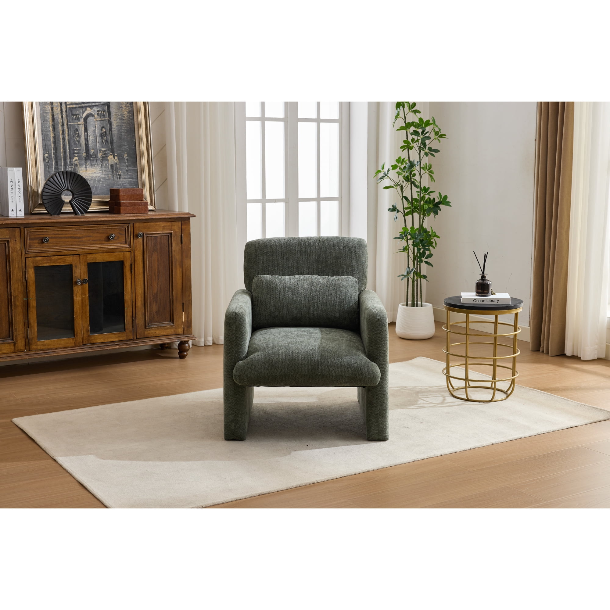 Leumius Modern Accent Chair, Contemporary Boucle Fabric Accent Armchair Comfy Upholstered Leisure Single Sofa Chair for Living Room Bedroom Apartment Office Green